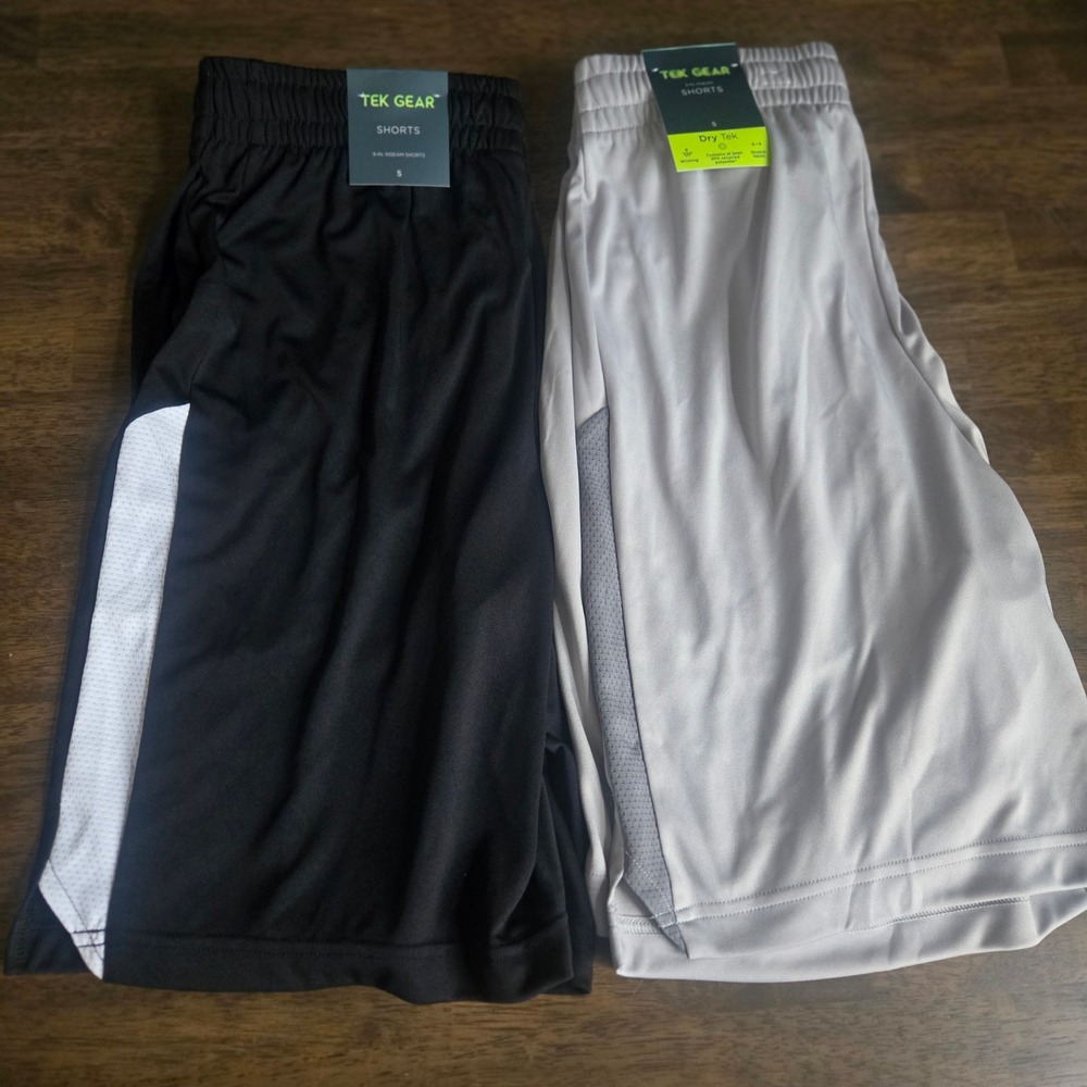 New‎ Mens Tek Gear Dry Tek 9 Inch Basketball Shorts 2 Pack Black Grey Small S